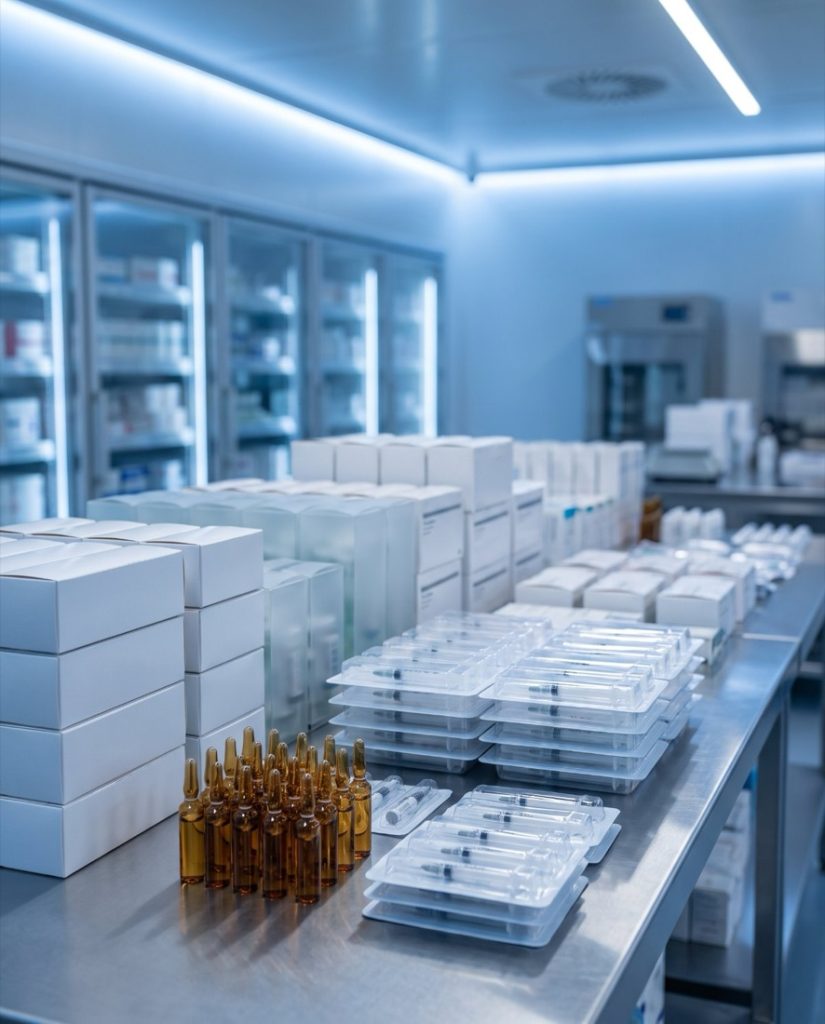 Shelves of stock in the Hexamed distribution facility