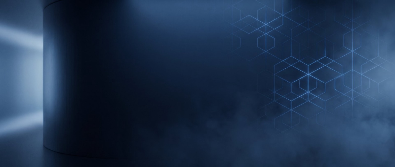 A soft hexagonal lattice of light on a deep navy background