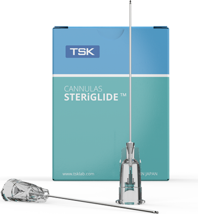 TSK STERiGLIDE precision cannula beside its retail box