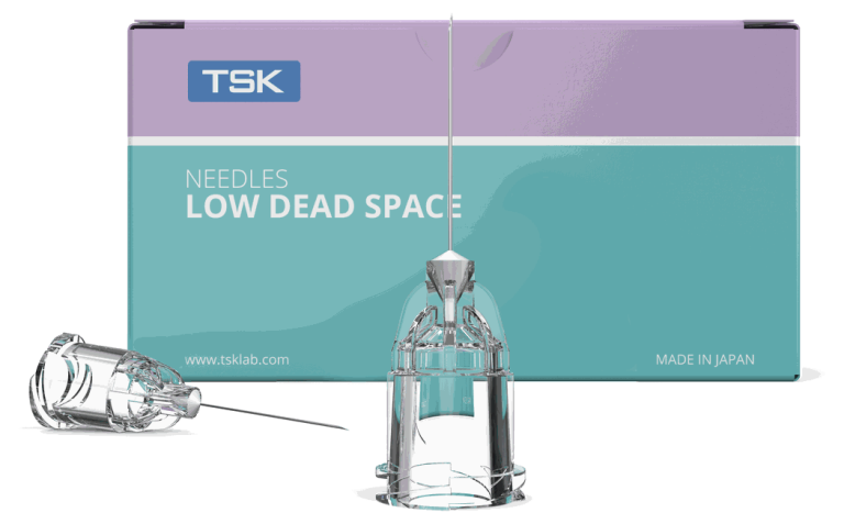 TSK Low Dead Space needle carton with the needle hub beside it