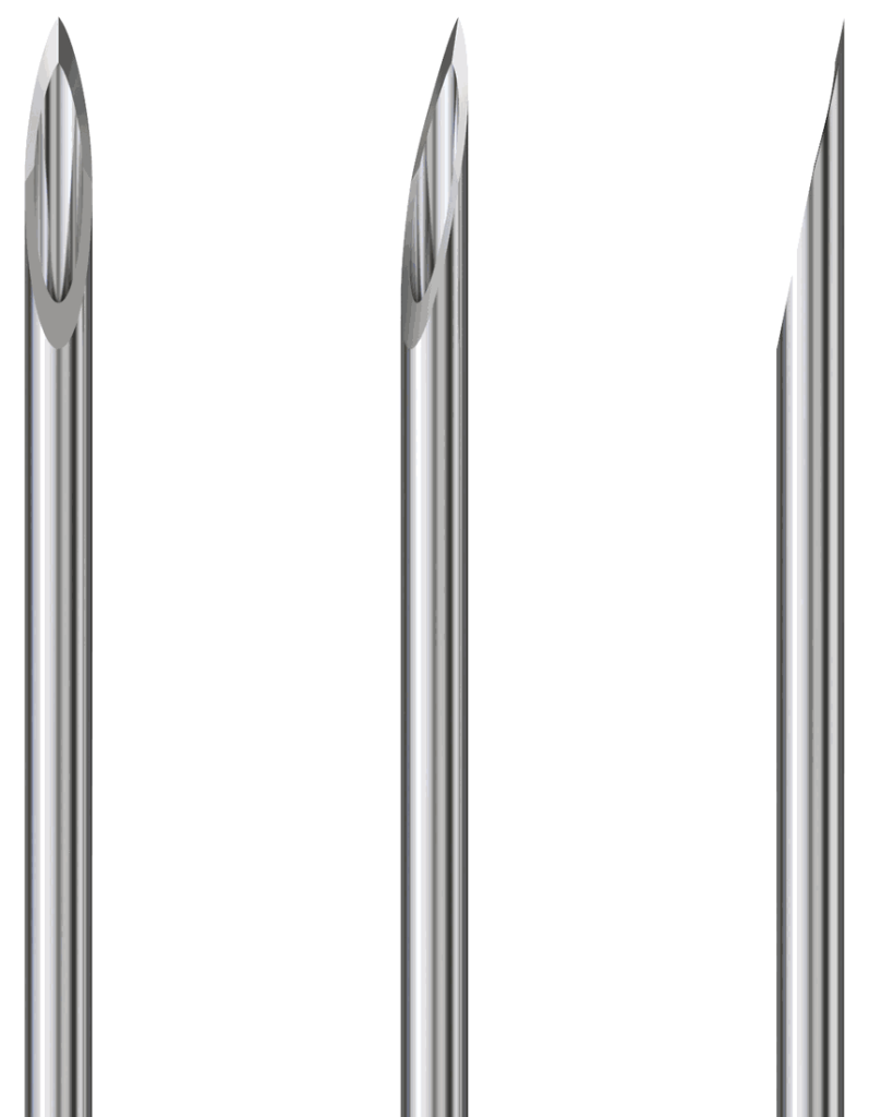Macro view of three TSK Invisible Needle tips