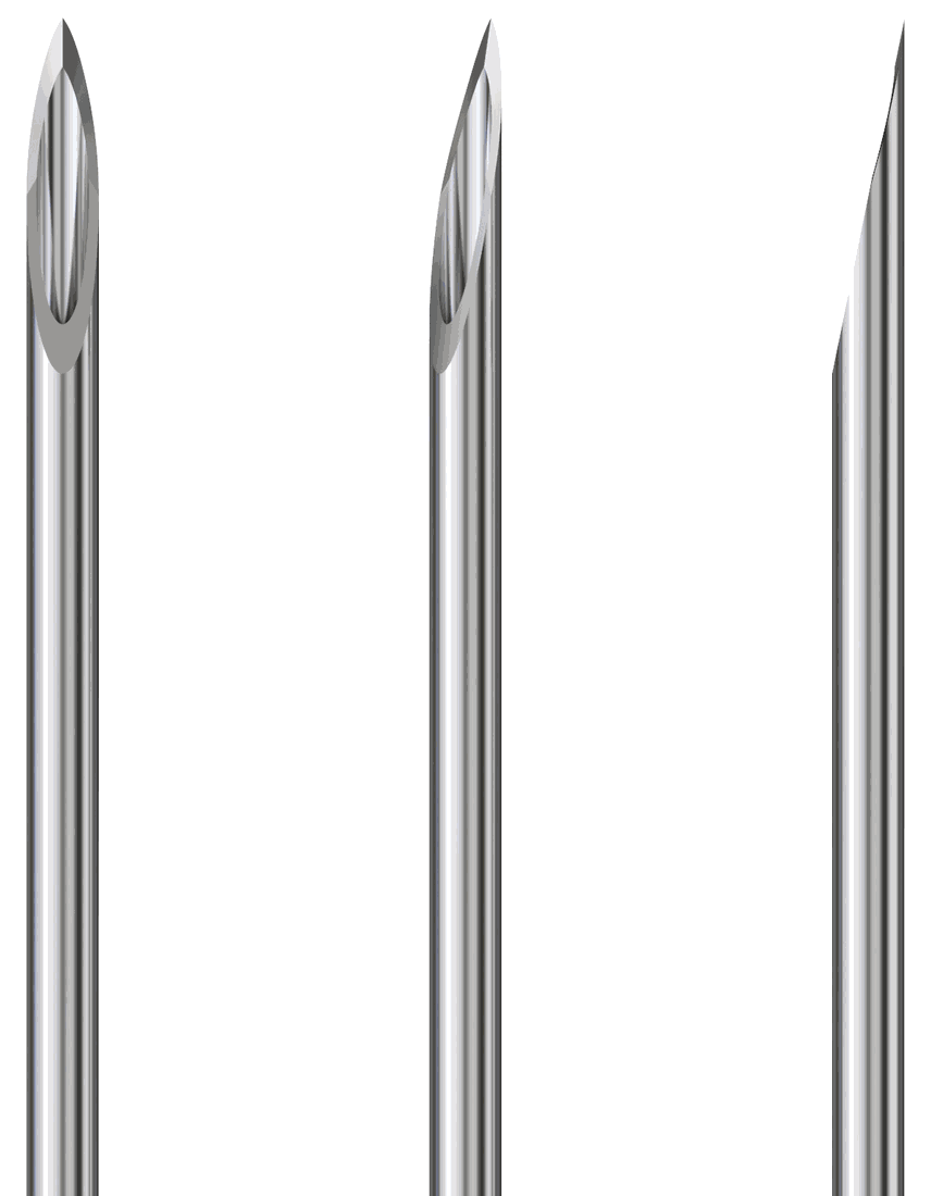 Macro view of three TSK Invisible Needle tips